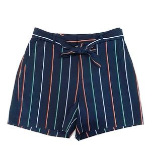 Banana Republic Navy Multicolor Vertical-Stripe Tie-Waist Shorts